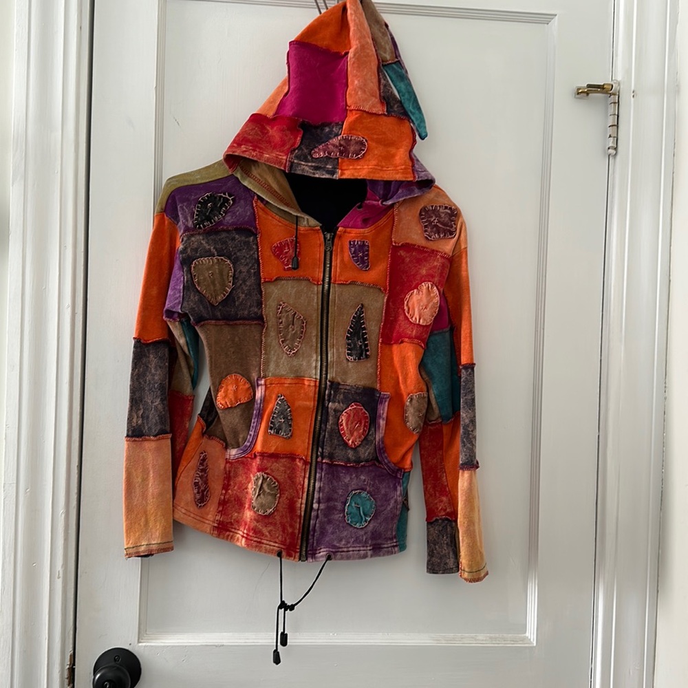 Patchwork cotton zip up